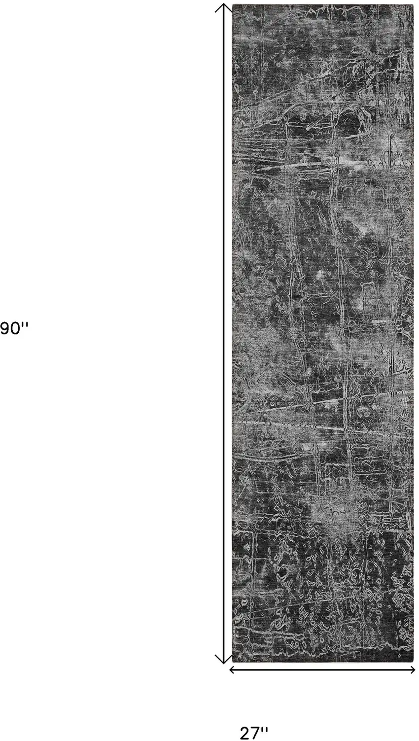 Gray Abstract Washable Non Skid Indoor Outdoor Runner Rug Photo 3