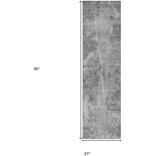 Gray Abstract Washable Non Skid Indoor Outdoor Runner Rug Photo 7