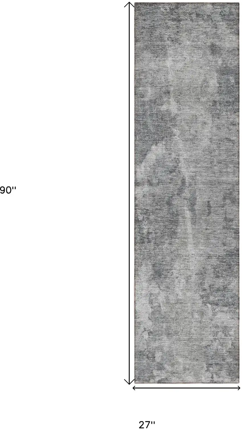 Gray Abstract Washable Non Skid Indoor Outdoor Runner Rug Photo 7