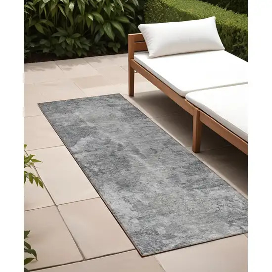 Gray Abstract Washable Non Skid Indoor Outdoor Runner Rug Photo 1