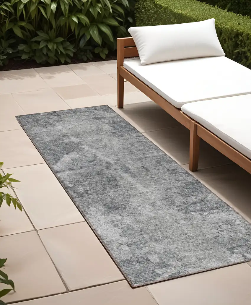 Gray Abstract Washable Non Skid Indoor Outdoor Runner Rug Photo 1