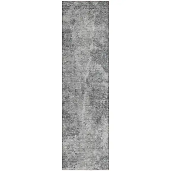 Gray Abstract Washable Non Skid Indoor Outdoor Runner Rug Photo 5
