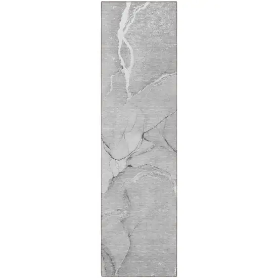 8' Runner Gray Abstract Washable Non Skid Indoor Outdoor Runner Rug Photo 4