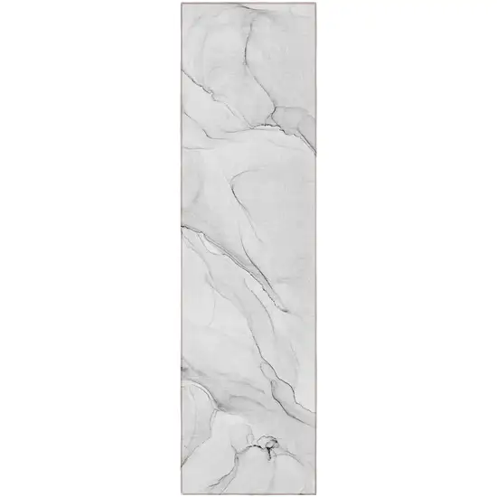 Gray Abstract Washable Non Skid Indoor Outdoor Runner Rug Photo 4