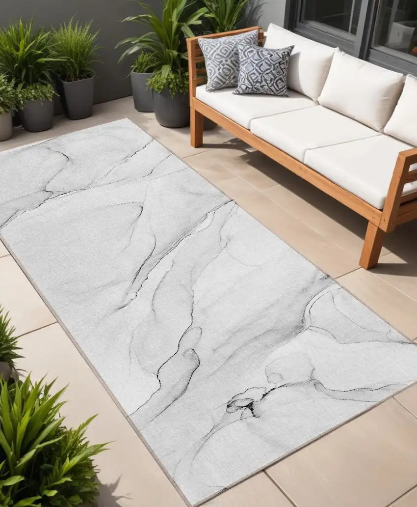 8' Runner Gray Abstract Washable Non Skid Indoor Outdoor Runner Rug Photo 1