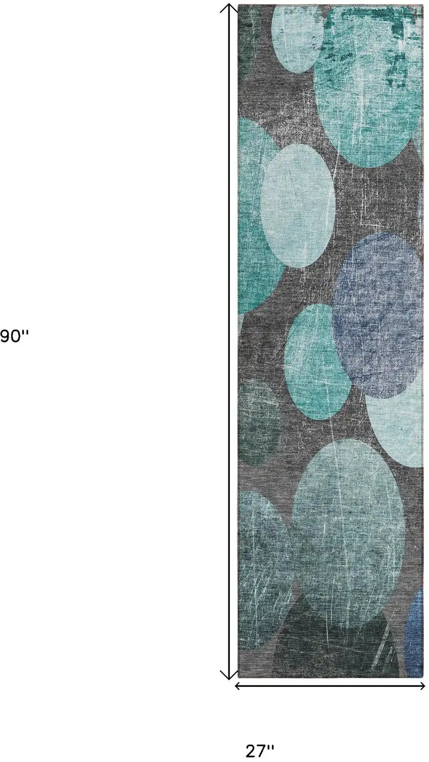 Gray Blue and Purple Abstract Washable Non Skid Indoor Outdoor Runner Rug Photo 3