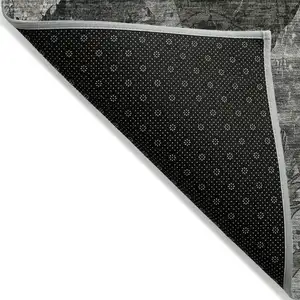 Photo of 8' Runner Gray Dark Green and Black Floral Washable Non Skid Indoor Outdoor Runner Rug