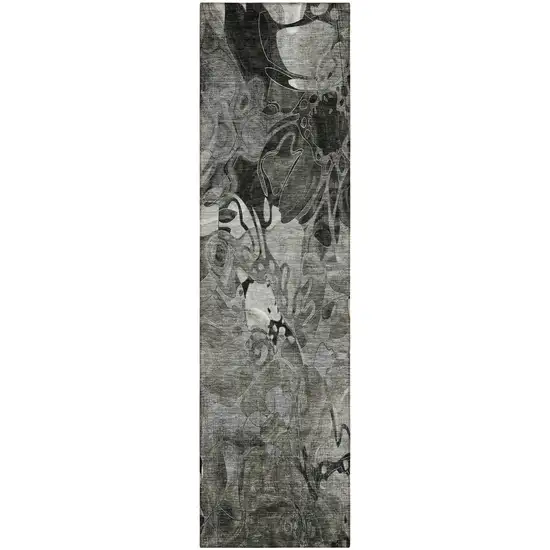 8' Runner Gray Abstract Washable Indoor Outdoor Runner Rug Photo 1