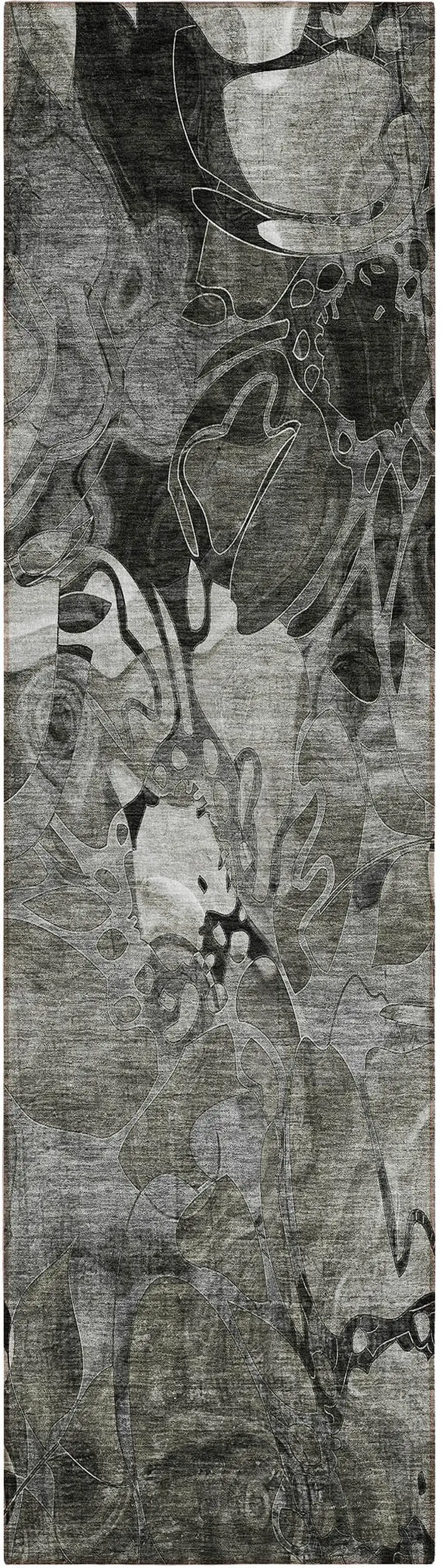 8' Runner Gray Abstract Washable Indoor Outdoor Runner Rug Photo 1