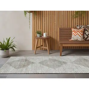 Photo of 8' Runner Gray Geometric Washable Non Skid Indoor Outdoor Runner Rug