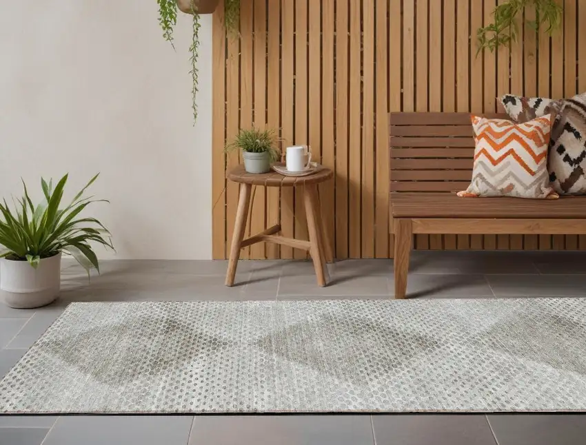 8' Runner Gray Geometric Washable Non Skid Indoor Outdoor Runner Rug Photo 1