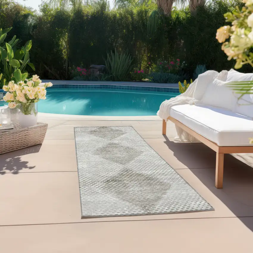Gray Geometric Washable Non Skid Indoor Outdoor Runner Rug Photo 8