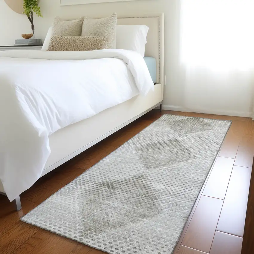 Gray Geometric Washable Non Skid Indoor Outdoor Runner Rug Photo 9