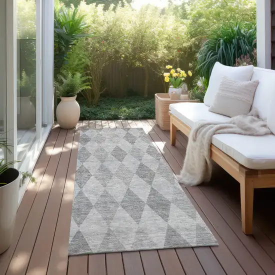 Gray Geometric Washable Non Skid Indoor Outdoor Runner Rug Photo 8