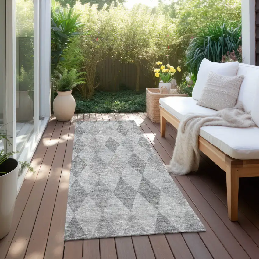 Gray Geometric Washable Non Skid Indoor Outdoor Runner Rug Photo 8