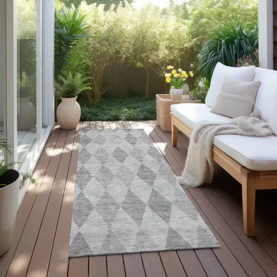 Gray Geometric Washable Non Skid Indoor Outdoor Runner Rug Photo 8