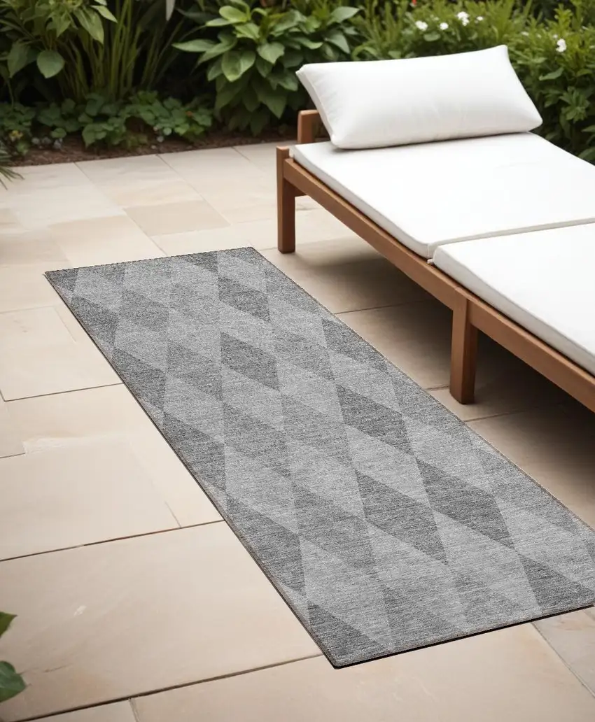 8' Runner Gray Geometric Washable Non Skid Indoor Outdoor Runner Rug Photo 1