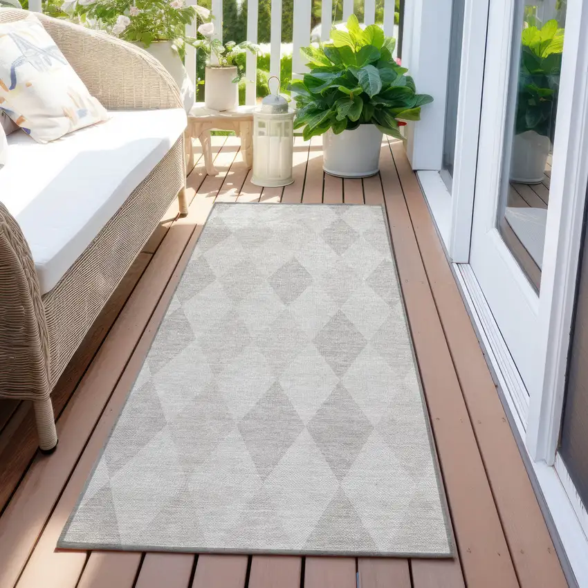 Gray Geometric Washable Non Skid Indoor Outdoor Runner Rug Photo 8