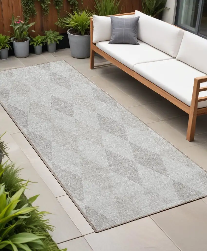 Gray Geometric Washable Non Skid Indoor Outdoor Runner Rug Photo 1