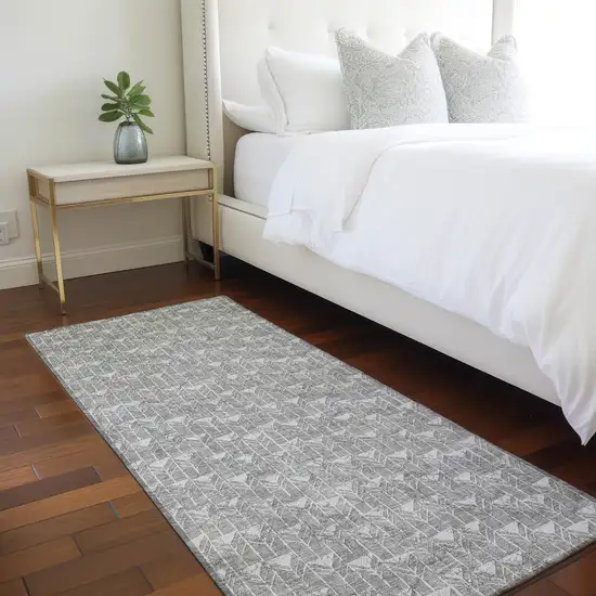 8' Runner Gray Geometric Washable Non Skid Indoor Outdoor Runner Rug Photo 9