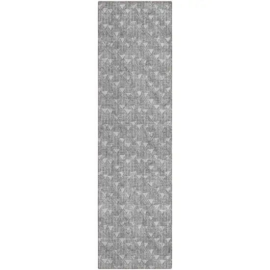 8' Gray Geometric Washable Non Skid Indoor Outdoor Runner Rug Photo 2