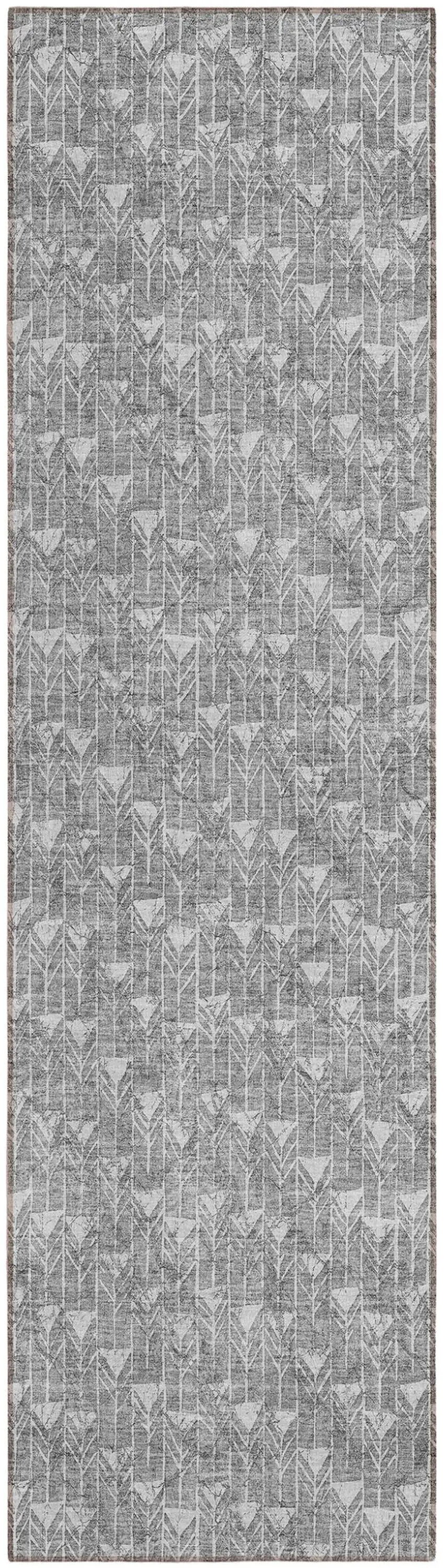 8' Gray Geometric Washable Non Skid Indoor Outdoor Runner Rug Photo 2