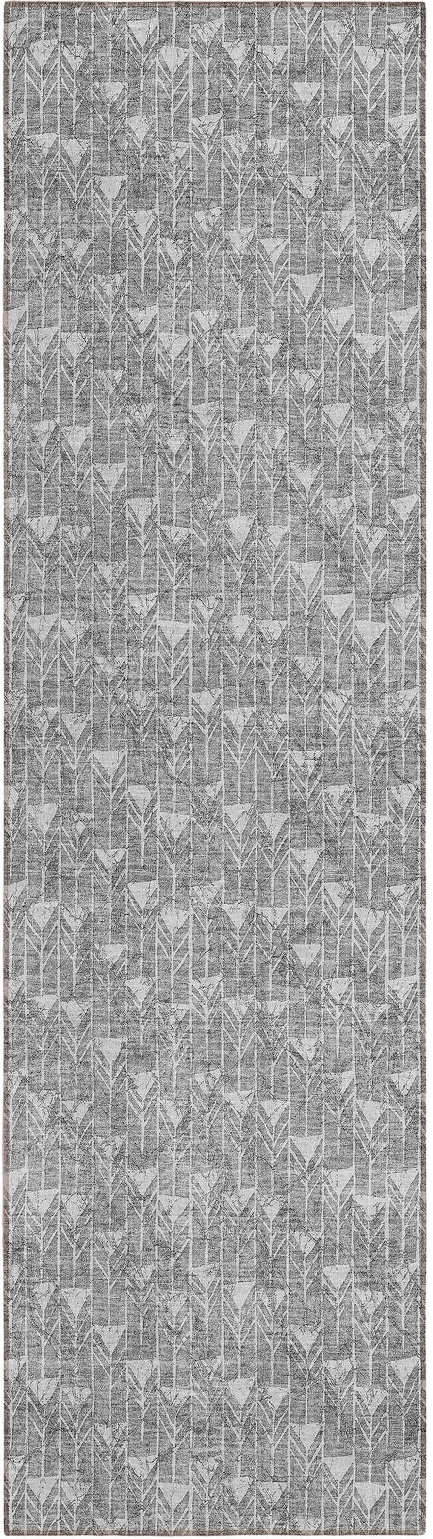 8' Gray Geometric Washable Non Skid Indoor Outdoor Runner Rug Photo 2