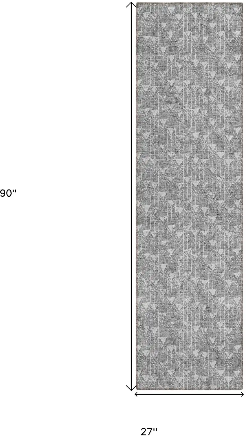 8' Gray Geometric Washable Non Skid Indoor Outdoor Runner Rug Photo 3