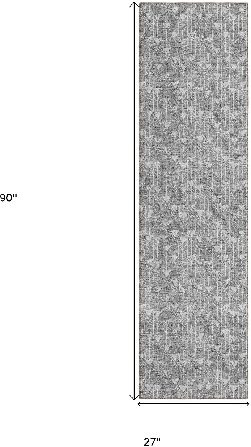 8' Gray Geometric Washable Non Skid Indoor Outdoor Runner Rug Photo 3