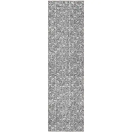 8' Gray Geometric Washable Non Skid Indoor Outdoor Runner Rug Photo 4