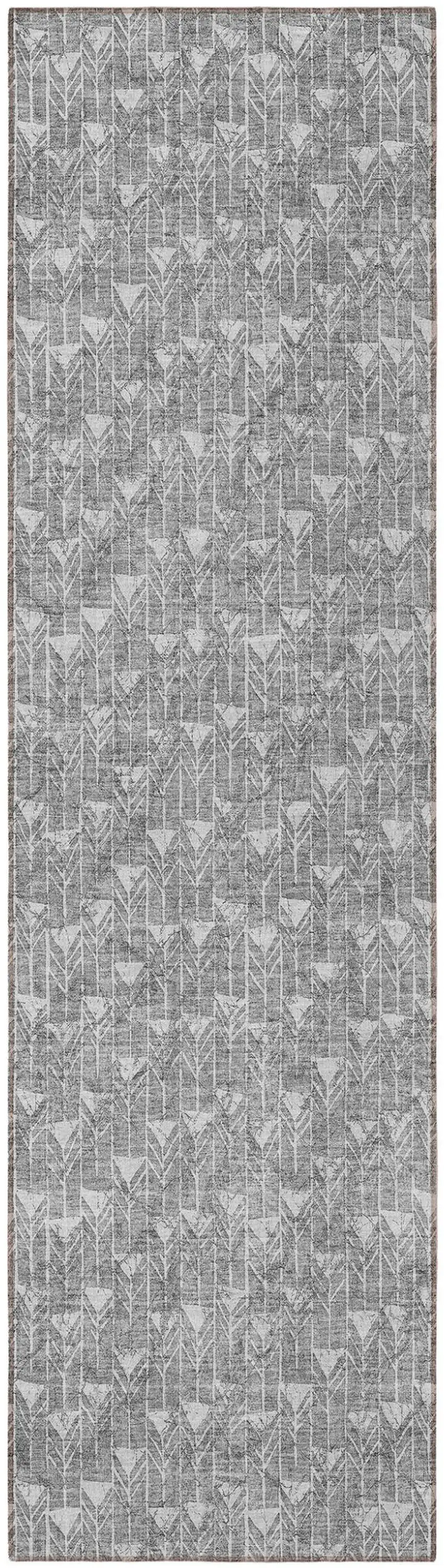 8' Gray Geometric Washable Non Skid Indoor Outdoor Runner Rug Photo 4