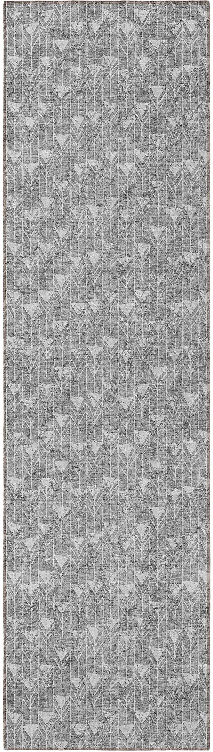 8' Gray Geometric Washable Non Skid Indoor Outdoor Runner Rug Photo 4