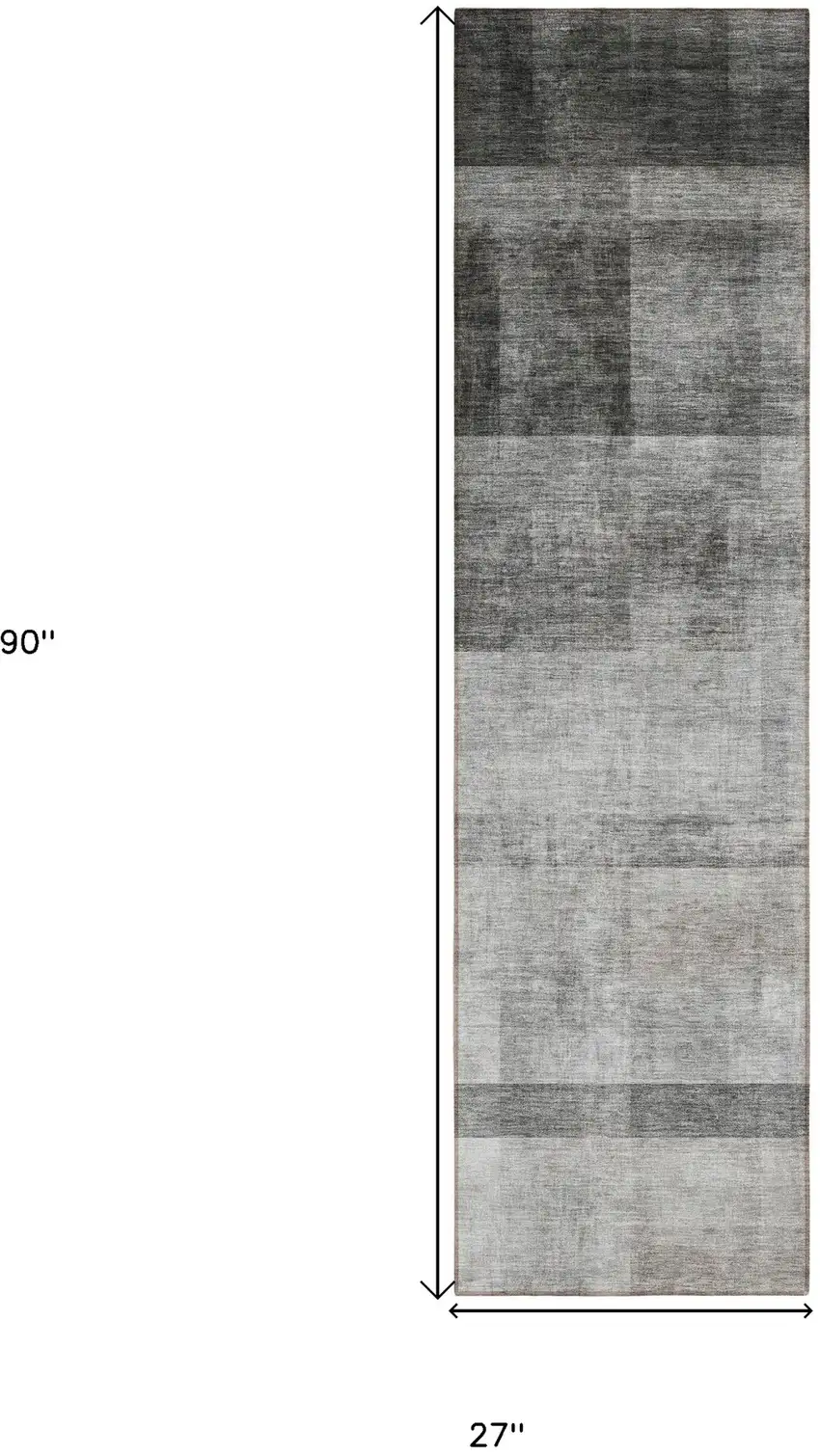 8' Runner Gray Ombre Washable Non Skid Indoor Outdoor Runner Rug Photo 3