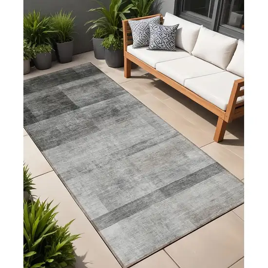 Gray Ombre Washable Non Skid Indoor Outdoor Runner Rug Photo 1