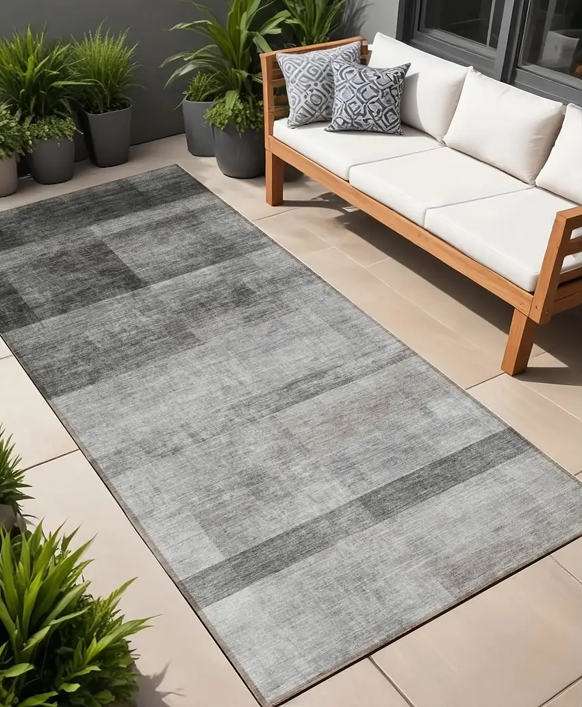 Gray Ombre Washable Non Skid Indoor Outdoor Runner Rug Photo 1