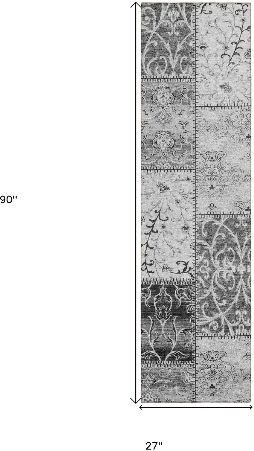 8' Runner Gray Patchwork Washable Non Skid Indoor Outdoor Runner Rug Photo 3