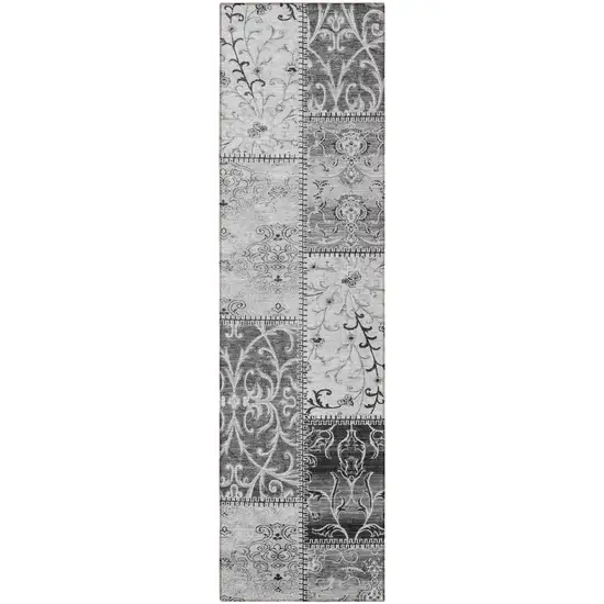 8' Runner Gray Patchwork Washable Non Skid Indoor Outdoor Runner Rug Photo 4