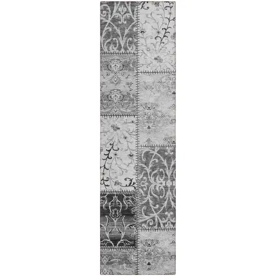 8' Runner Gray Patchwork Washable Non Skid Indoor Outdoor Runner Rug Photo 2