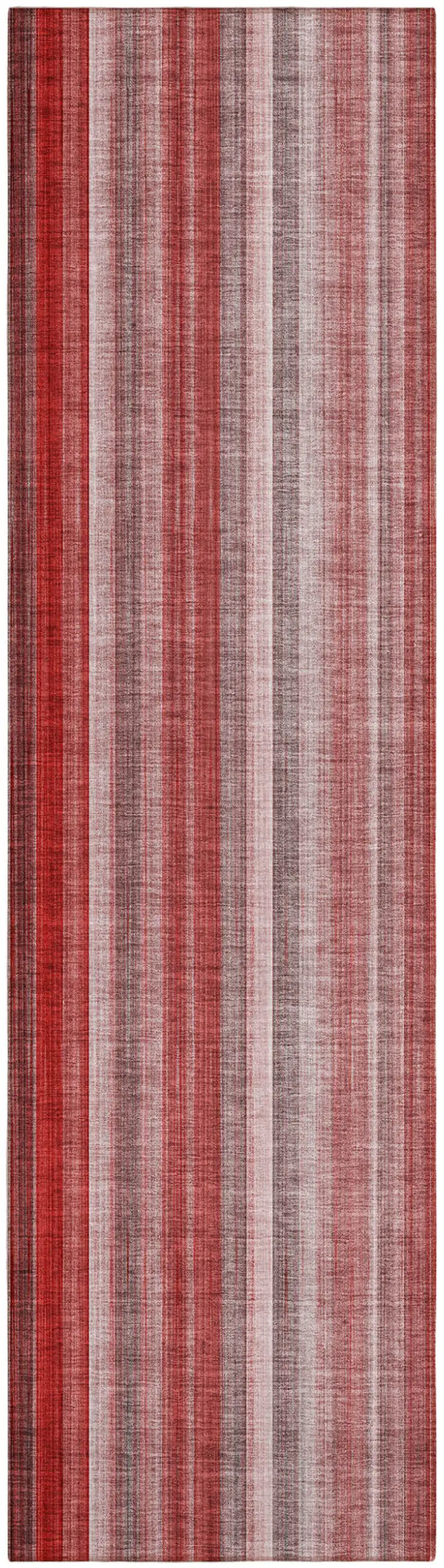 Gray Pink and Red Striped Washable Non Skid Indoor Outdoor Runner Rug Photo 2