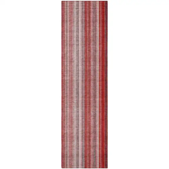 Gray Pink and Red Striped Washable Non Skid Indoor Outdoor Runner Rug Photo 4