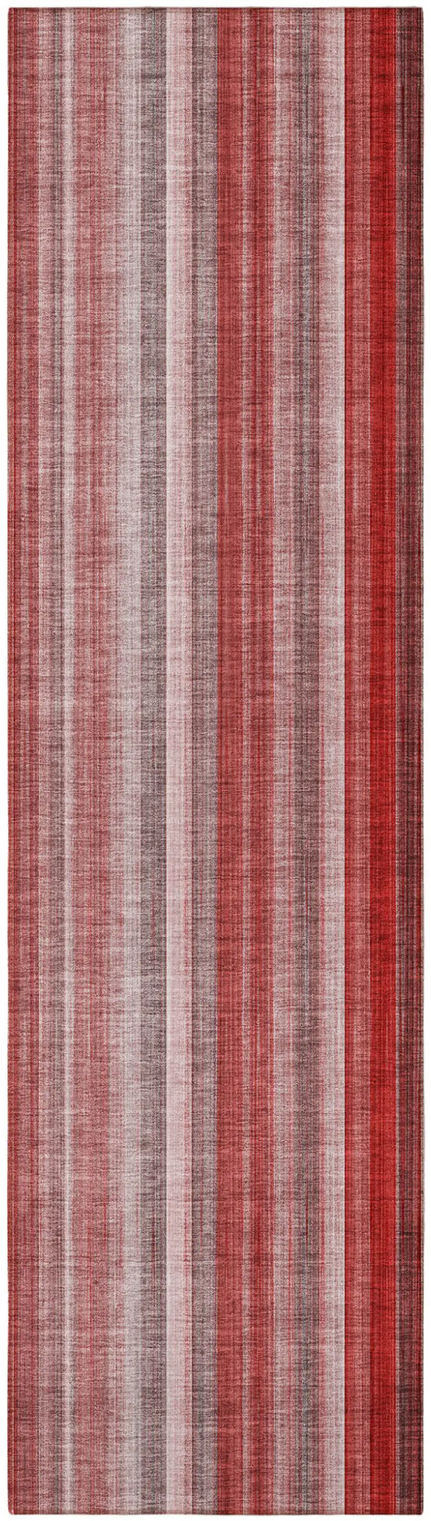 Gray Pink and Red Striped Washable Non Skid Indoor Outdoor Runner Rug Photo 4