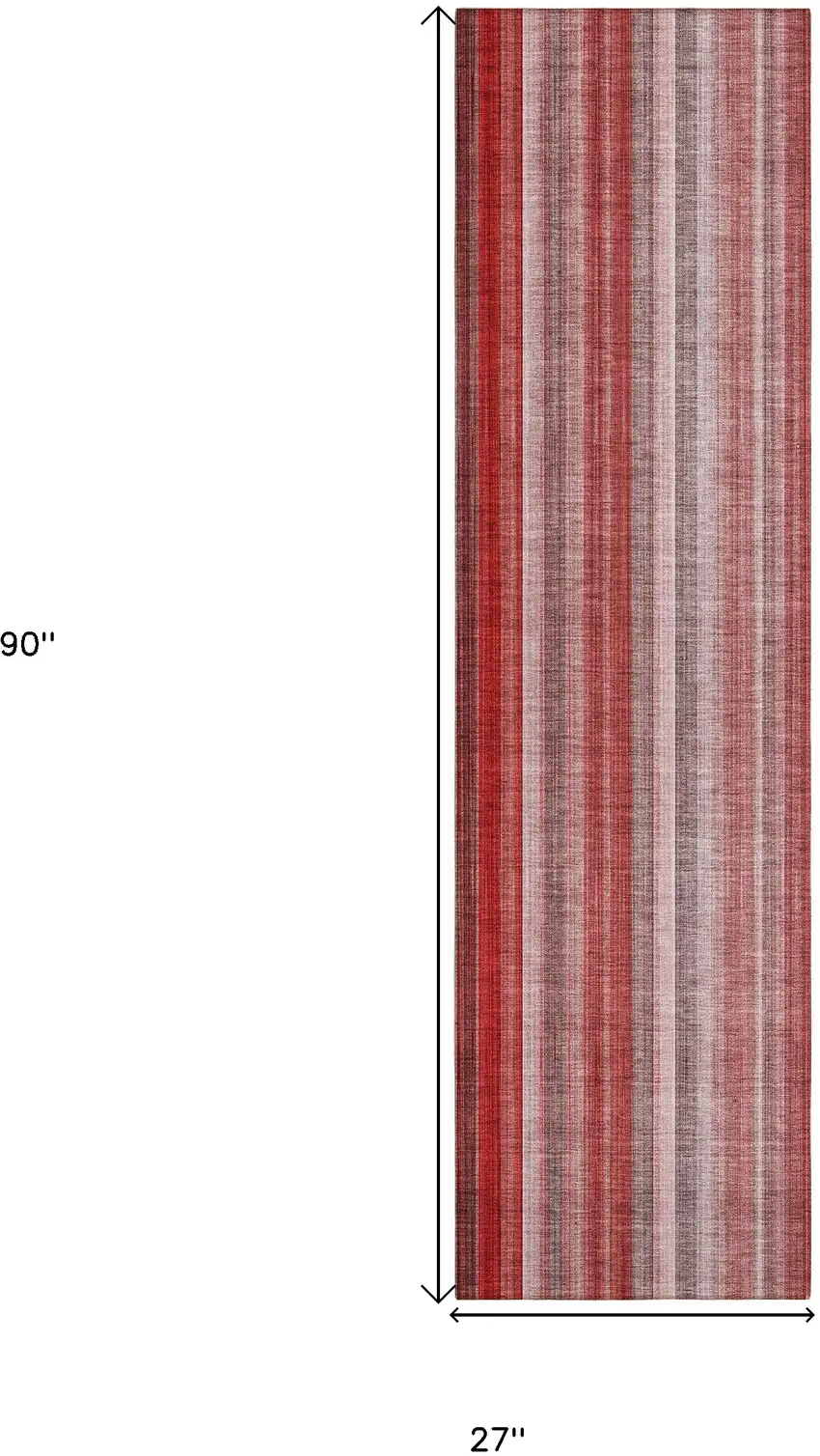 8' Runner Gray Pink and Red Striped Washable Non Skid Indoor Outdoor Runner Rug Photo 3