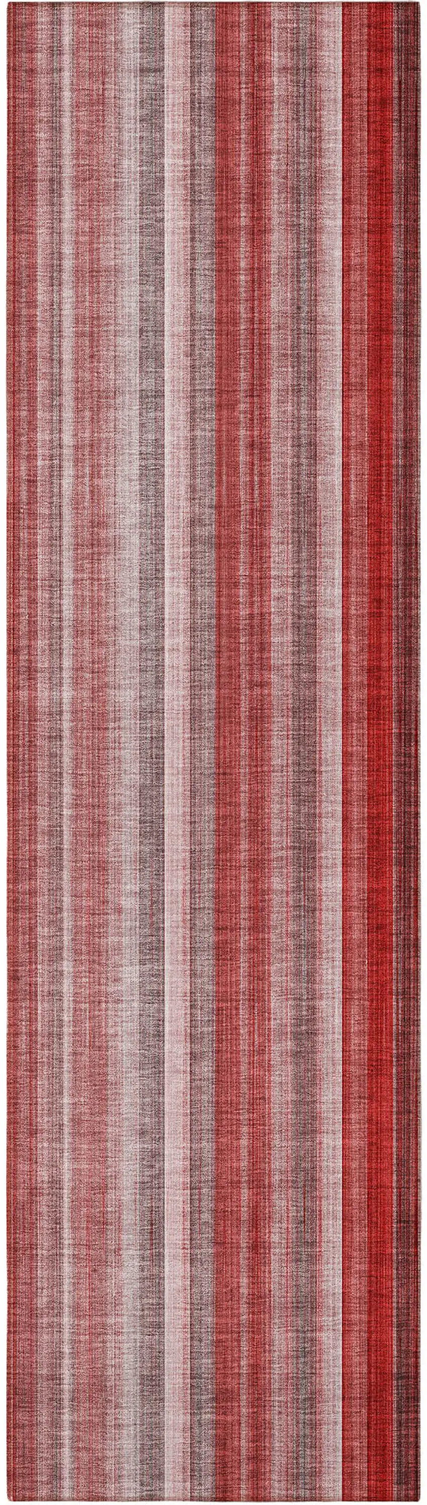 8' Runner Gray Pink and Red Striped Washable Non Skid Indoor Outdoor Runner Rug Photo 5