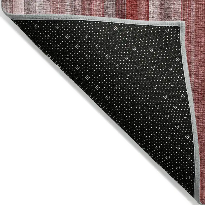 8' Runner Gray Pink and Red Striped Washable Non Skid Indoor Outdoor Runner Rug Photo 6