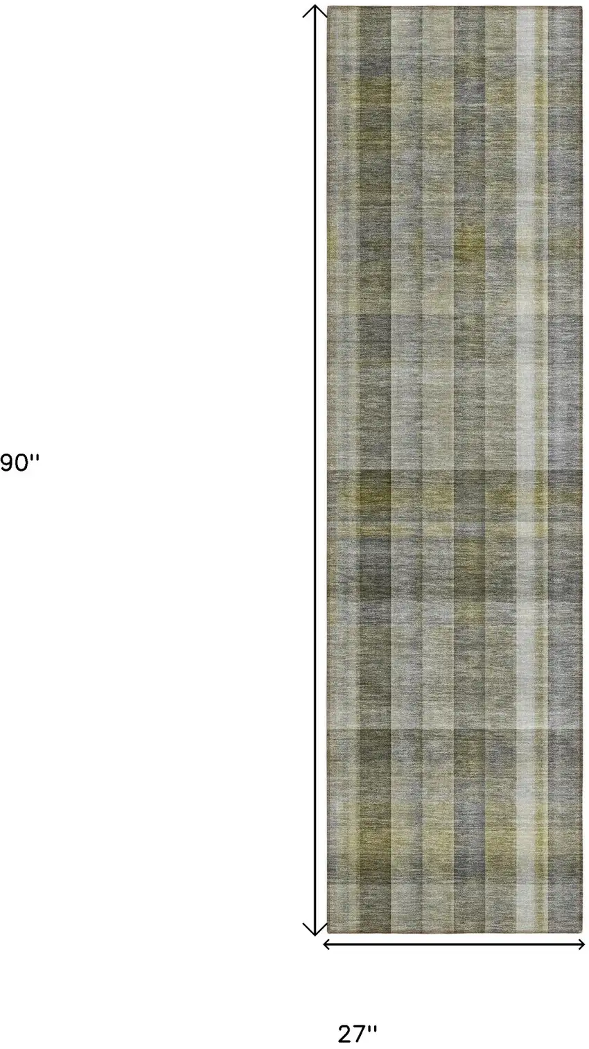 Gray Plaid Washable Non Skid Indoor Outdoor Runner Rug Photo 3