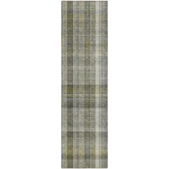 Gray Plaid Washable Non Skid Indoor Outdoor Runner Rug Photo 2