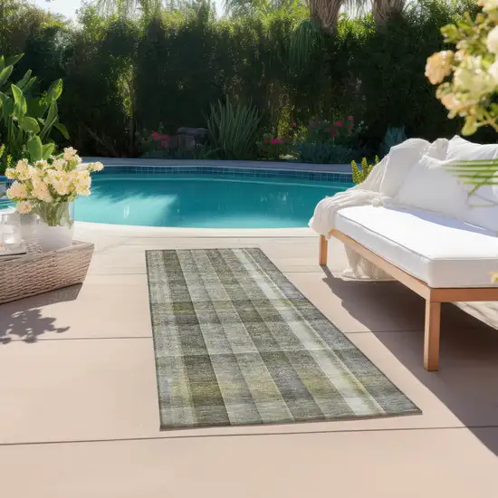 8' Runner Gray Plaid Washable Non Skid Indoor Outdoor Runner Rug Photo 6