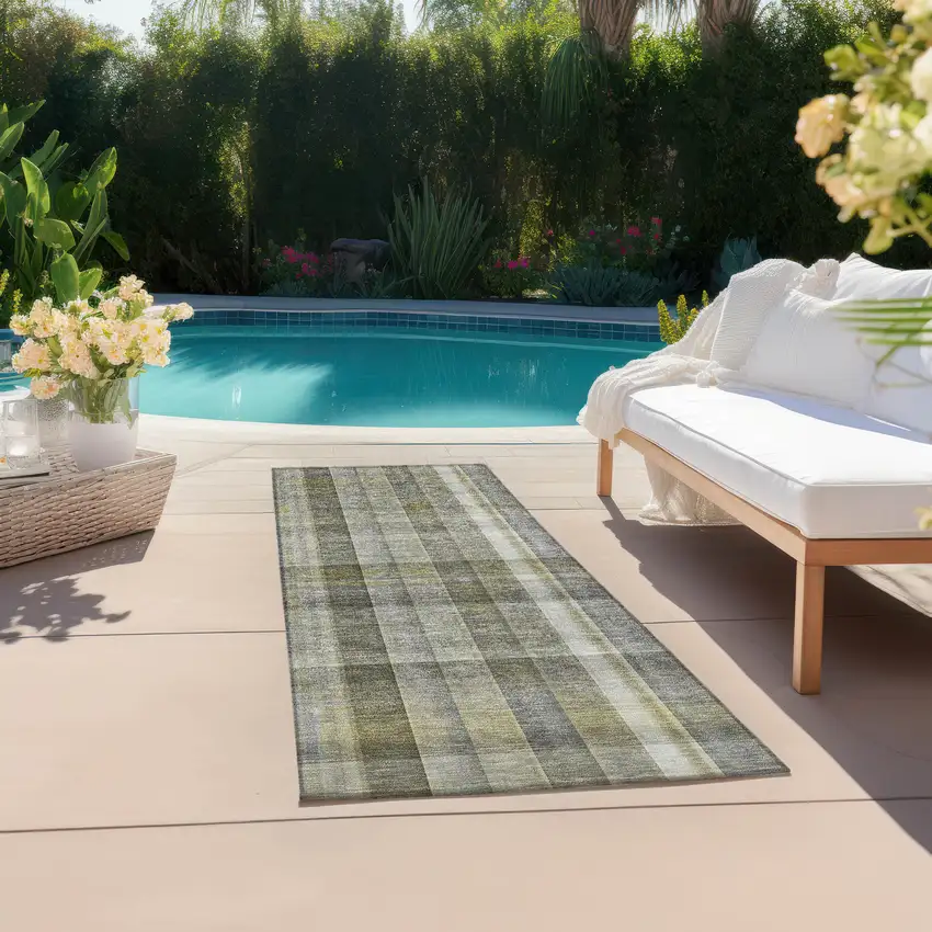 8' Runner Gray Plaid Washable Non Skid Indoor Outdoor Runner Rug Photo 6