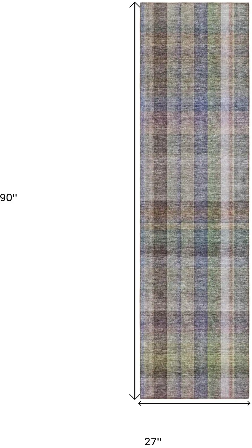 8' Runner Gray Plaid Washable Non Skid Indoor Outdoor Runner Rug Photo 8