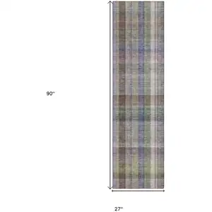Photo of 8' Runner Gray Plaid Washable Non Skid Indoor Outdoor Runner Rug